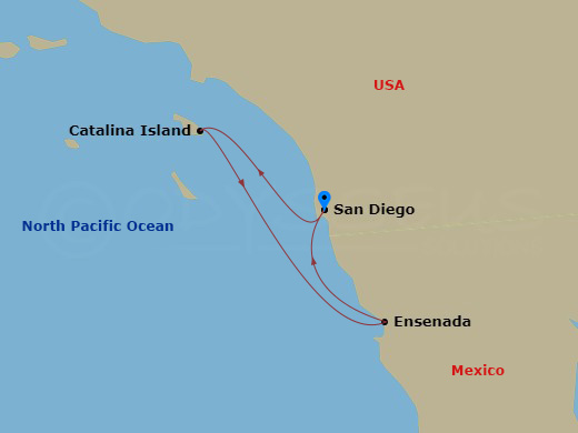 5 Night - Baja Cruise from San Diego - Disney Magic - Starting in San Diego, Catalina, Ensenada, San Diego itinerary map