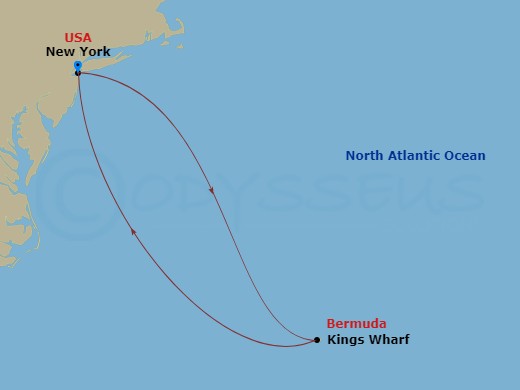 4 Night - Bermuda Cruise from New York - Disney Wish - Starting in Port of New York, Kings Wharf, Port of New York itinerary map