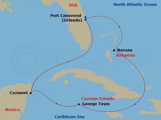 7 Night - Bahamas, Mexico & Cayman - Celebrity Apex - Starting in Orlando (Port Canaveral), Fl, Nassau, Bahamas, George Town, Grand Cayman, Cozumel, Mexico, Orlando (Port Canaveral), Fl itinerary map