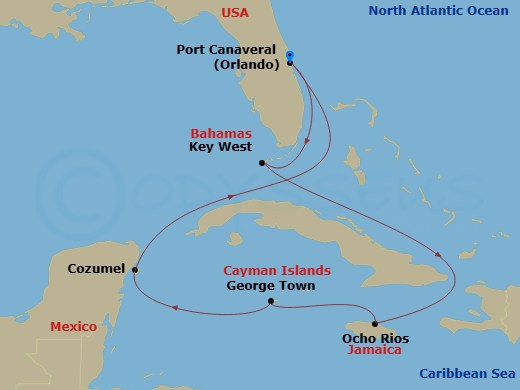 7 Night - Key West, Mexico & Cayman - Celebrity Apex - Starting in Orlando (Port Canaveral), Fl, Key West, Florida, Ocho Rios, Jamaica, George Town, Grand Cayman, Cozumel, Mexico, Orlando (Port Canaveral), Fl itinerary map