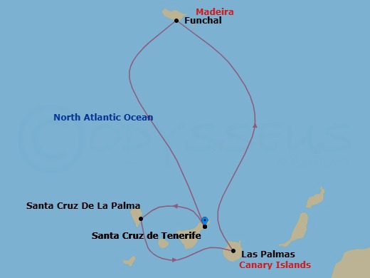 7 Night - Western Mediterranean from S. Cruz De Tenerife - Costa Smeralda - Starting in Santa Cruz de Tenerife, Santa Cruz de La Palma, Las Palmas (Gran Canaria), Funchal (Madeira), Santa Cruz de Tenerife itinerary map