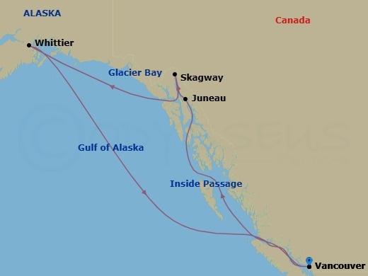 11 Night - Denali by Rail Explorer - Northbound Cruisetour - Norwegian Jade Tours - Starting in Vancouver, Canada, Cruise Inside Passage Al, Ketchikan (Ward Cove), Ak, Juneau, Ak, Skagway, Ak, Cruise Glacier Bay, Ak, Whittier, Ak, At Hotel itinerary map