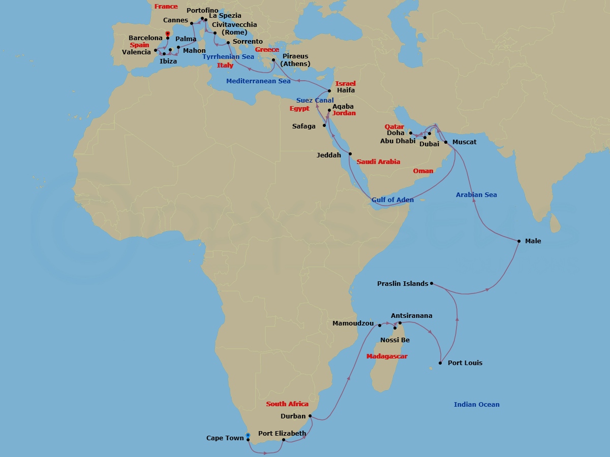 61 Night - Grand Asia Escape - Seven Seas Explorer - Starting in Hong Kong, Cruising the South China Sea, Manila, Coron, Puerto Princesa, Cruising the South China Sea, Cruising the Java Sea, Jakarta, Semarang (Java), Surabaya, Celukan Bawang (Bali), Bali (Benoa), Komodo, Lombok (Lembar), Probolinggo, Cruising the Java Sea, Cruising the Malacca Strait, Kuala Lumpur (Port Klang), Penang, Phuket, Langkawi, Cruising the Malacca Strait, Singapore, Cruising the Gulf of Thailand, Ko Samui, Bangkok (Laem Chabang), Cruising the Gulf of Thailand, Phu My (Ho Chi Minh City), Cam Ranh, Cruising the South China Sea, Hanoi (Ha Long Bay), Cruising the South China Sea, Hong Kong, Cruising the South China Sea, Taipei (Keelung), Ishigaki (Sakishima Islands), Hirara (Miyakojima), Cruising the East China Sea, Shanghai, Cruising the East China Sea, Kagoshima, Nagasaki, Cruising the Yellow Sea, Seoul (Incheon), Cruising the Yellow Sea, Jeju, Yeosu, Nagasaki, Kagoshima, Cruising the East China Sea, Beppu, Hiroshima, Kochi, Tokushima, Osaka, Cruising the East China Sea, Shimizu, Tokyo itinerary map