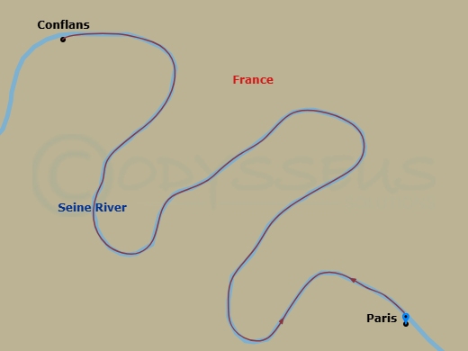 4 Night - Magical Paris & Festive Seine River Cruise - MS Jane Austen - Starting in Paris, France, Seine River, Conflans-Sainte-Honorine, France, Paris, France itinerary map