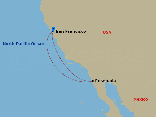 4 Night - Baja Mexico - Carnival Legend - Starting in San Francisco, Ca, Ensenada, Mexico, San Francisco, Ca itinerary map