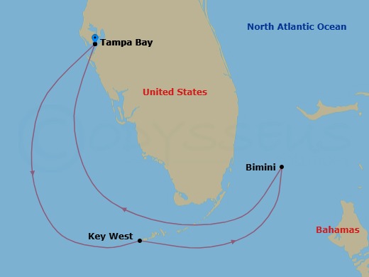 5 Night - Key West & Bimini - Margaritaville Islander - Starting in Port Tampa Bay, Key West, Florida, Bimini, Bahamas, Port Tampa Bay itinerary map