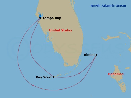 5 Night - Key West & Bimini - Margaritaville Islander - Starting in Port Tampa Bay, Bimini, Bahamas, Key West, Florida, Port Tampa Bay itinerary map