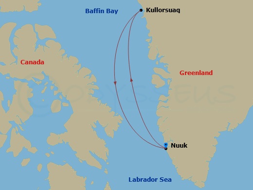 12 Night - Beyond the Inhabited World - Le Commandant Charcot - Starting in Nuuk, Kullorsuaq, Baffin Bay, Siorapaluk Region, Nares Strait Exploration, North Water Polynya exploration, Baffin Bay, Nuuk itinerary map