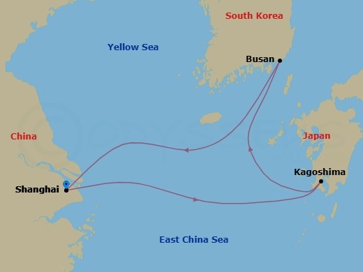 5 Night - Far East - MSC Bellissima - Starting in Shanghai, China, Kagoshima, Japan, Busan, South Korea, Shanghai, China itinerary map