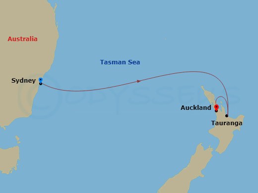 5 Night - New Zealand Seacation - Royal Princess - Starting in Sydney AU, Tauranga, New Zealand, Auckland, New Zealand itinerary map